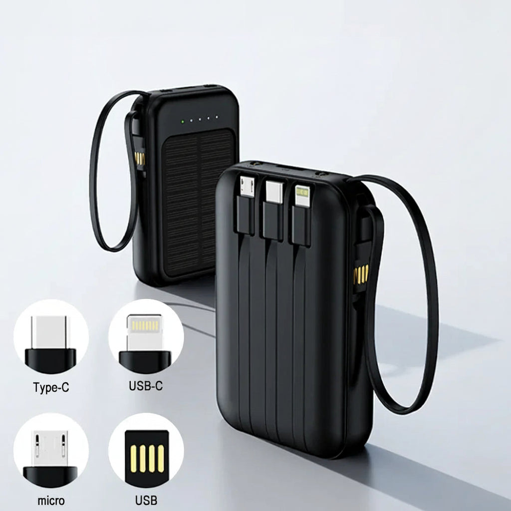 Portable Solar Power Bank with LED Light