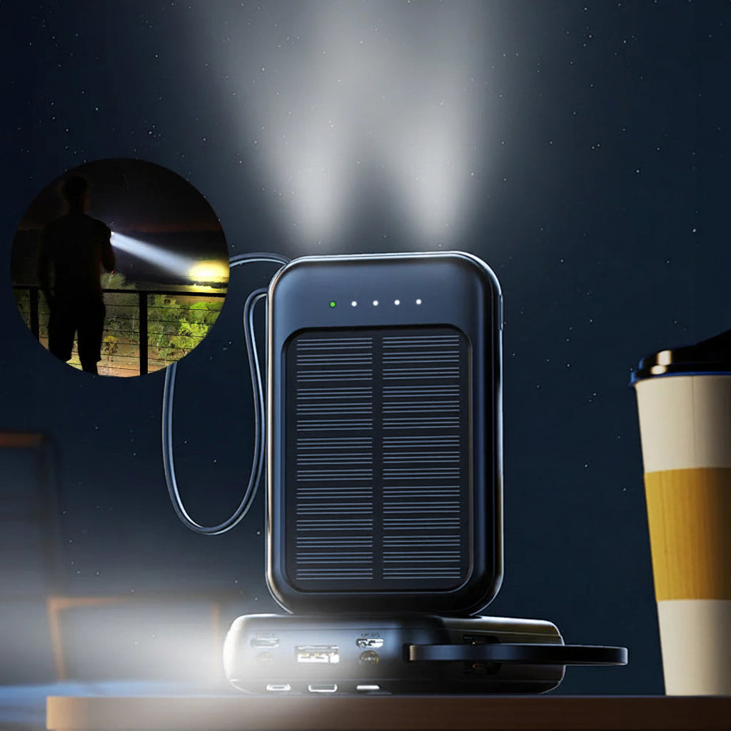 Portable Solar Power Bank with LED Light